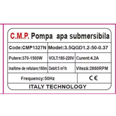 Pompa de Apă Submersibilă Campion CMP1327N, 1500W, Refulare 160m, Debit 5 m³/h, pentru Puțuri și Foraje [2]