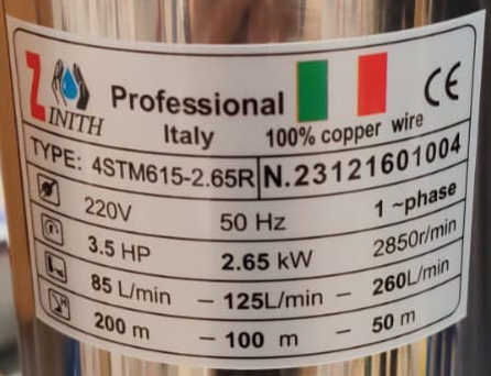 Pompa de apa submersibila Zinith Italiy cu 15 turbine 4STM615, 2.65KW, 200M, 260 l/min [1]