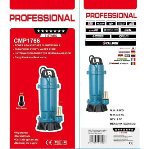 Pompa submersibila apa curata CMP1766 QDX3-25-0.75, 0.75kW, 1HP, debit 3 mc/h, inaltime refulare 25m, 2860RPM, 110-220V, fara plutitor [3]