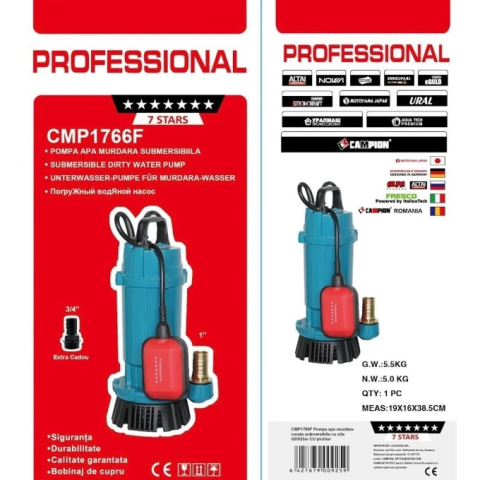 Pompa submersibila apa curata CMP1766F QDX3-25-0.75F, 0.75kW, 1HP, debit 3 mc/h, inaltime refulare 25m, 2860RPM, 110-220V, cu plutitor [2]