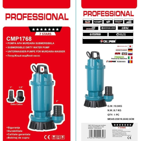 Pompa submersibila apa curata CMP1768 QDX30-45-1.5, 1.5kW, 2HP, debit 30 mc/h, inaltime refulare 45m, iesire 2" / 1.5" / 1", 2860RPM, 110-220V, fara plutitor [2]
