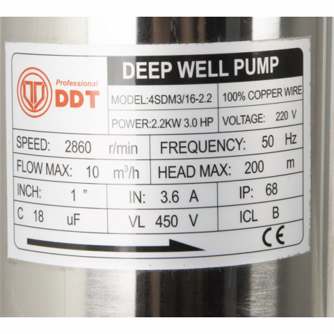 Pompa submersibila de mare adancime, ALFA PROFESIONAL 4SDM3-16, 2200 W, 16 turbine, 10 m³/h Inox, 30 m cablu [2]