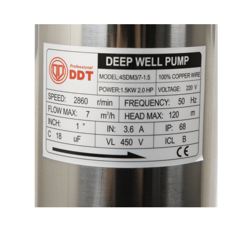 Pompa submersibilă mare adâncime PROFESSIONAL 4SDM3-8, 1500 W, 8 turbine, 7 m³/h, 120 m refulare, cablu 30 m, Inox [1]