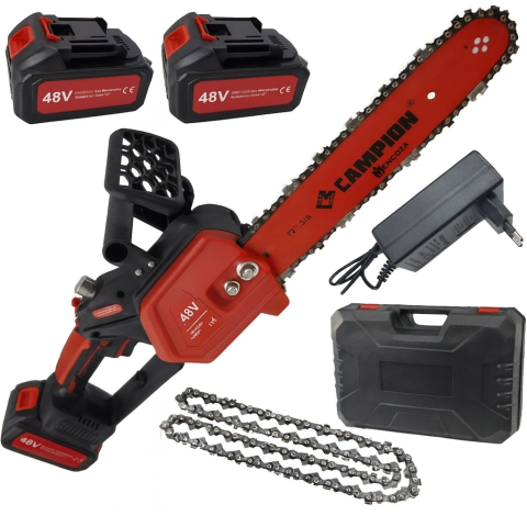 Gradina - PROMO: Drujba de mana cu acumulatori Campion, 48V 8A, 2 acumulatori, 2 Lanturi,  Ungere auromata, Incarcator, Lama 30CM, Geanta transport