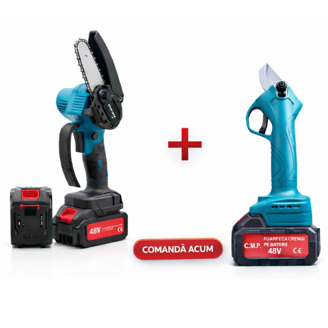Truse, Scule de mana si unelte - PROMO: Foarfeca electrica de gradina Motoyama japan + Drujba Fierastrau Electric 6 inch Campion, 4 Acumulatori 48V 8AH, motor brushless