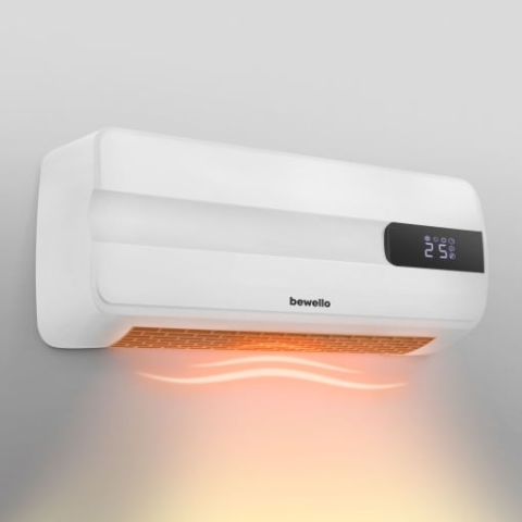 Electrocasnice & Electronice - Radiator Electric de Perete BEWELLO, 2000W, Telecomandă, Termostat, Afișaj LED, Temporizator, 2 Trepte de Încălzire, Alb