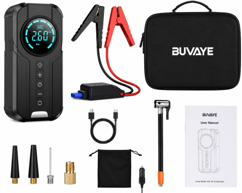 Accesorii auto - Robot Pornire Auto 4 în 1 cu Compresor Aer, Power Bank 8400mAh, Lanternă LED și Starter 12V