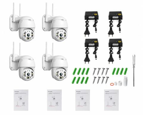 Sisteme de supraveghere si securitate - Set 4 Camere Supraveghere Exterior AOVO V380PRO, WiFi, Rotire 360°, Zoom 4X, Full HD 1080P, Vedere Nocturnă