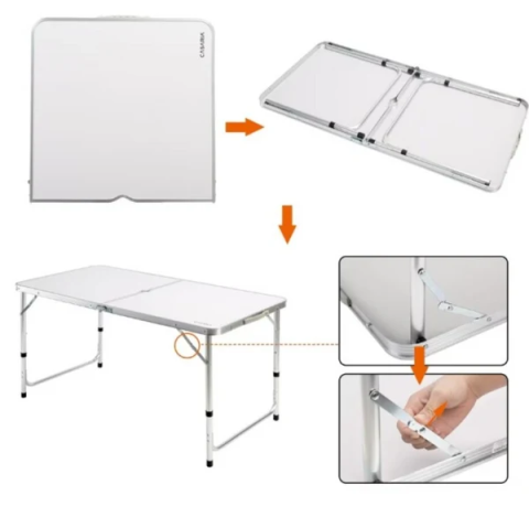 Set Camping Pliabil 5 Piese, Masa 120x60 cm + 4 Scaune, Cadru Aluminiu, Inaltime Reglabila, Orificiu Umbrela, Tip Valiza [2]