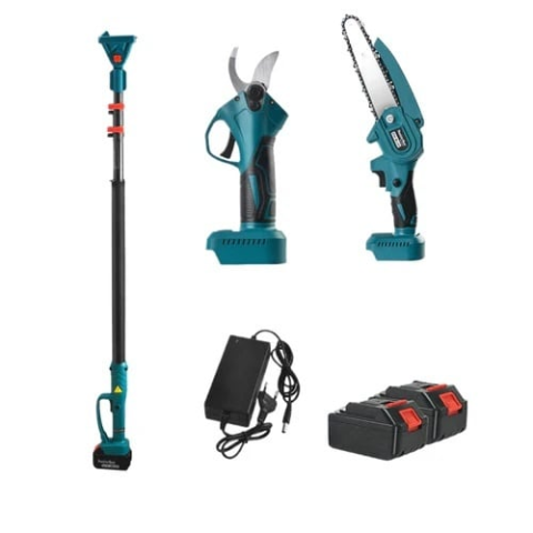 Truse, Scule de mana si unelte - Set Foarfeca de Gradina și Mini Drujba 48V 8Ah , 2 Acumulatori, Brat Telescopic 2 m, Unghi Reglabil de Taiere