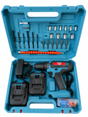 Truse, Scule de mana si unelte - Set Mașină de Găurit și Înșurubat CAMPION PRO Professional, 2 Acumulatori 48V, 28Nm, Mandrină 10 mm, 98 Accesorii și Geantă