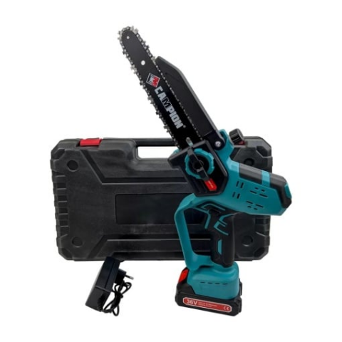 Truse, Scule de mana si unelte - Set Minidrujba fierastrau cu lama de 8", cu acumulator de 36V, ungere automata si valiza, albastru-negru