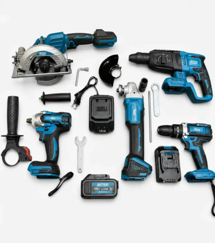 Truse, Scule de mana si unelte - Set Profesional 5 Scule Electrice cu Acumulator Blitz Power 128F, Masina de Gaurit, Rotopercutor, Flex, Fierastrau Circular, Cheie Impact, 2 Acumulatori 8Ah