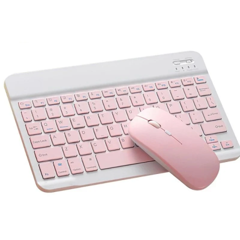 Set Tastatură și Mouse Wireless Bluetooth, Reîncărcabile, Tastatură Compactă cu Iluminare, Compatibil Android, Windows și iOS, Roz [3]