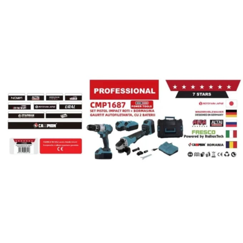 Set Trusa autofiletanta cu percutie si Flex Polizor unghiular 125MM, 2 acumulatori 48V, 8Ah,valiza transport CAMPION PROFESSIONAL [3]