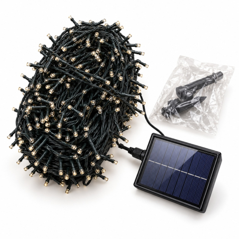 Instalatii luminoase, Brazi Artificiali de Craciun - Șir luminos cu alimentare solară, 30 m, 300 LED-uri, lumină alb cald