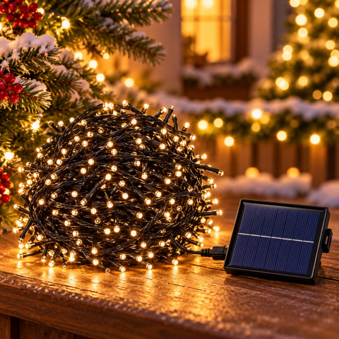 Șir luminos cu alimentare solară, 30 m, 300 LED-uri, lumină alb cald [1]