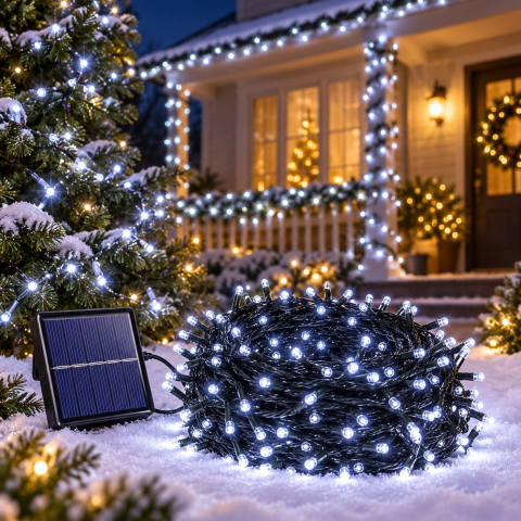 Șir luminos cu alimentare solară, 60 m, 600 LED-uri, lumină alb rece [1]