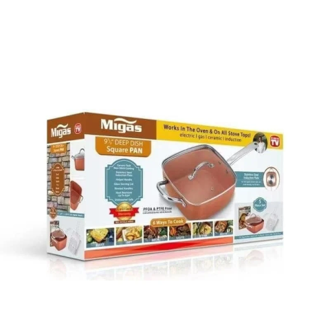Tigaie Multifuncțională MIGAS 5 Piese, 24×24 cm, Ceramică, Non-Aderentă, cu Capac, Coș pentru Prăjit și Grătar [3]