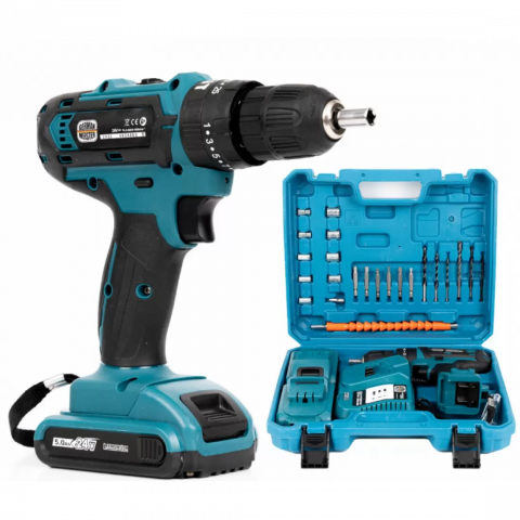 Truse, Scule de mana si unelte - Trusa bormasina cu percutie 48V, 2 acumulatori, incarcator, 30 accesorii