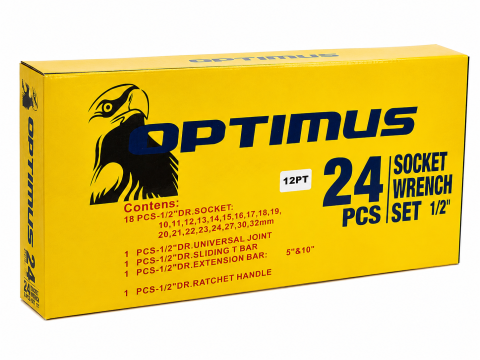 Trusă Chei Tubulare OPTIMUS 24 Piese 1/2", Cr-V, Tubulare 10-32 mm, Clichet Profesional, Cutie Transport [2]