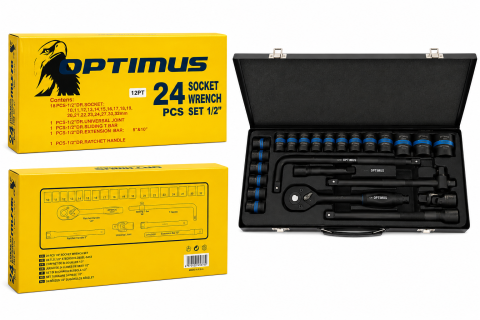 Trusă Chei Tubulare OPTIMUS 24 Piese 1/2", Cr-V, Tubulare 10-32 mm, Clichet Profesional, Cutie Transport [0]