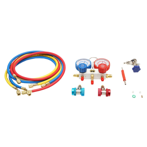 Trusa Manometre Aer Conditionat Auto si Instalatii Frigorifice, 2 Cai, 0-800 PSI, 3 Furtunuri 1.5 m, Cuplaje Rapid LOW/HIGH, Compatibila R134A, R22, R410A [8]