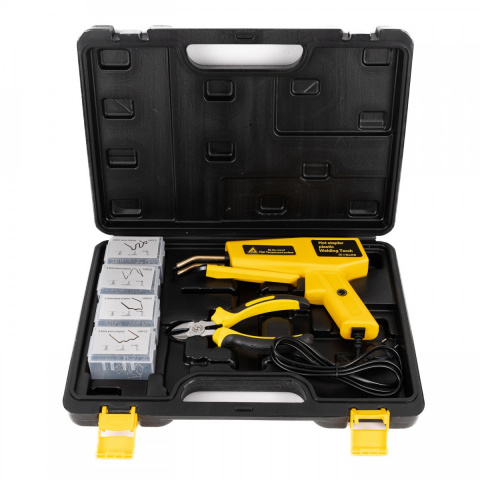 Accesorii auto - Trusa pistol lipit plastic la cald multifunctional, 400 capse, cleste si cutter, galben