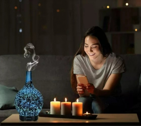 Umidificator în formă de vază de sticlă cu artificii 3D, cu 7 culori, lumină de noapte, aromă, difuzor cu ulei esențial, ultrasunete [2]