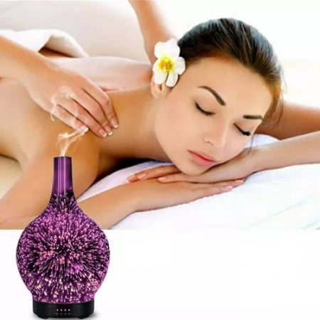 Casă & Grădină - Umidificator în formă de vază de sticlă cu artificii 3D, cu 7 culori, lumină de noapte, aromă, difuzor cu ulei esențial, ultrasunete