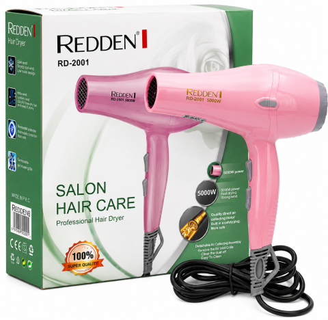 Îngrijire personală & Cosmetice - Uscător de Păr Profesional REDDEN RD-2001, 5000W, Aer Cald/Rece, Trepte de Viteză și Temperatură, Roz