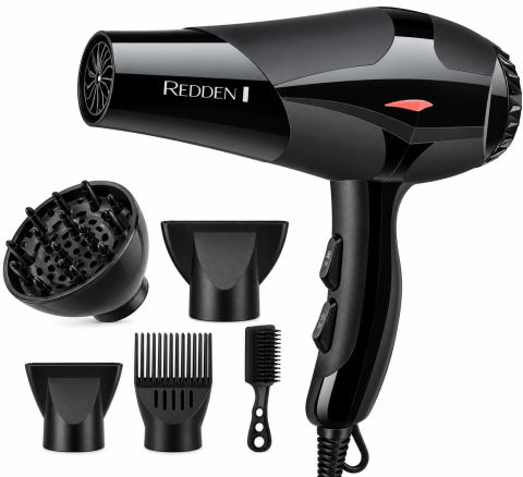 Uscător de Păr Profesional REDDEN RD-2652, 5000W, 5 în 1, Grilă Ceramică, Accesorii Styling, Negru [1]