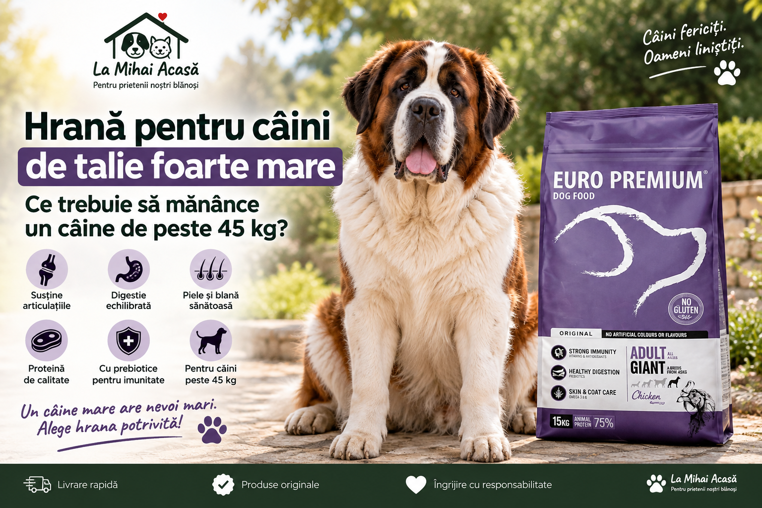 Hrană pentru câini de talie foarte mare – ce alegi peste 45 kg?