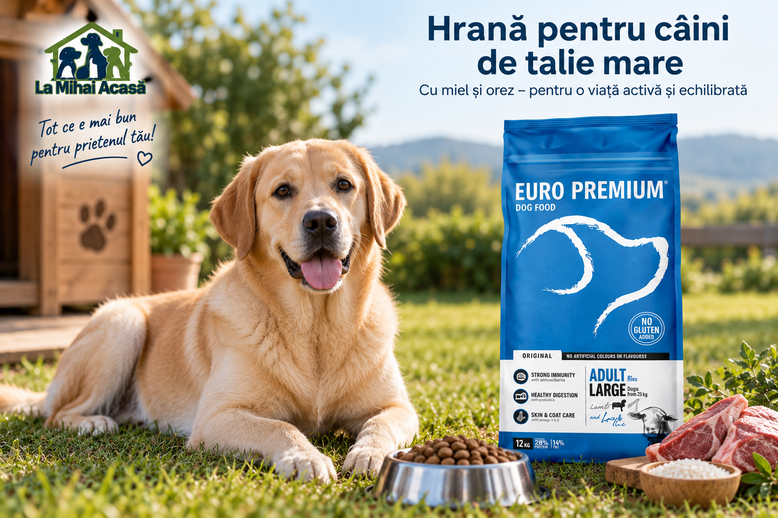 Ce hrană alegem pentru un câine adult de talie mare? Miel și orez sau pui?