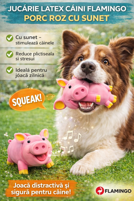 Jucarie latex caini porc roz Flamingo | cu sunet distractiv [4]