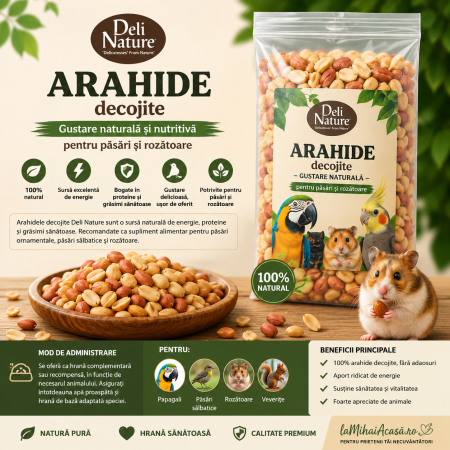 Hrana pentru Perusi - Arahide decojite naturale Deli Nature pentru papagali, păsări și rozătoare