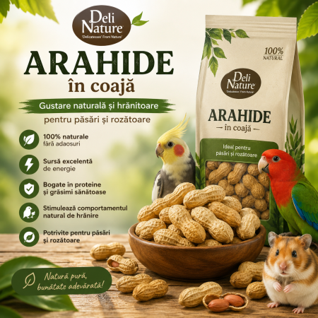 Hrana pentru Perusi - Arahide naturale în coajă Deli Nature pentru papagali, păsări și rozătoare