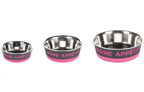 Castroane / Hranitoare / Adapatori - Bol hrana si apa Bone Appetit rotund gri & fuchsia & argintiu 1700 ml