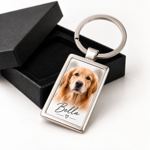Cadouri personalizate - Breloc metalic personalizat cu fotografia animalului tău – cadou pentru iubitorii de animale
