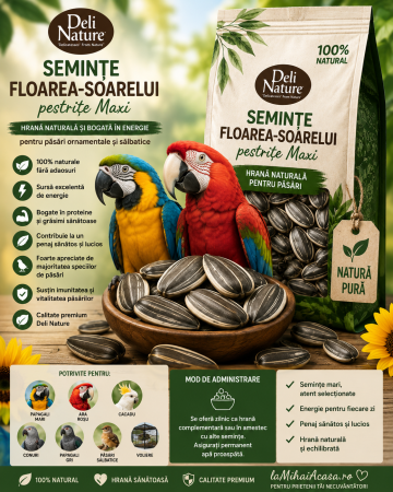 Hrana pentru Sticleti - Semințe Floarea-soarelui Pestrițe Maxi pentru Păsări Ornamentale și Sălbatice