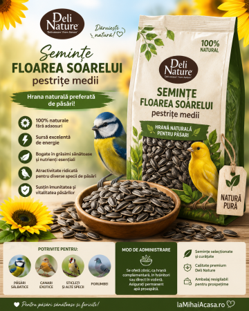 Hrana pentru Perusi - Semințe de floarea-soarelui pestrițe medii pentru păsări ornamentale și sălbatice