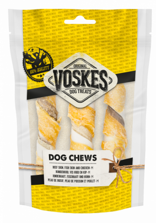 Câini - Voskes Beef Skin, Fish Skin & Chicken M 3 buc