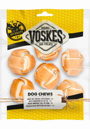 Recompense Câini - Voskes White Beef Skin Ball with Chicken S/M 6 buc