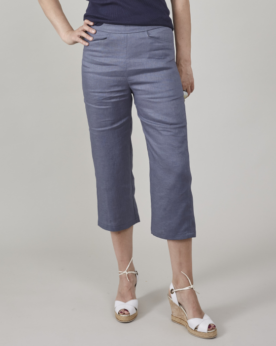 Pantaloni de damă capri, de vară, confecționați din in 100%, croi simplu pentru birou, [4]
