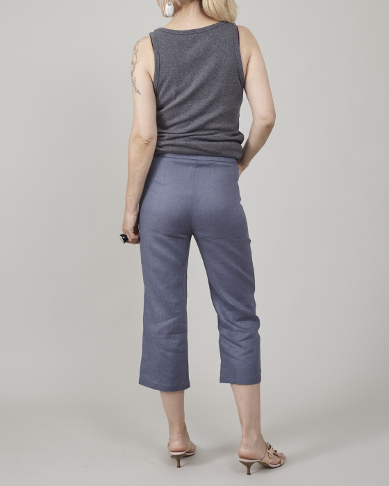 Pantaloni de damă capri, de vară, confecționați din in 100%, croi simplu pentru birou, [2]