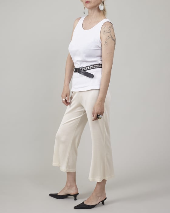 Pantaloni capri evazati din jerse de matase naturala [7]