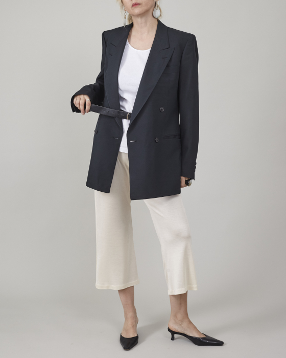 Pantaloni capri evazati din jerse de matase naturala [5]