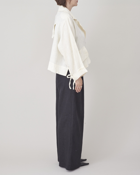 Pantaloni casual de vara din in, largi, cu talie inalta si pliuri [3]