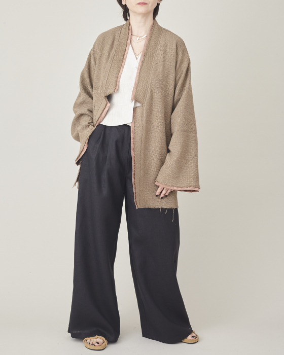 Pantaloni casual de vara din in, largi, cu talie inalta si pliuri [2]