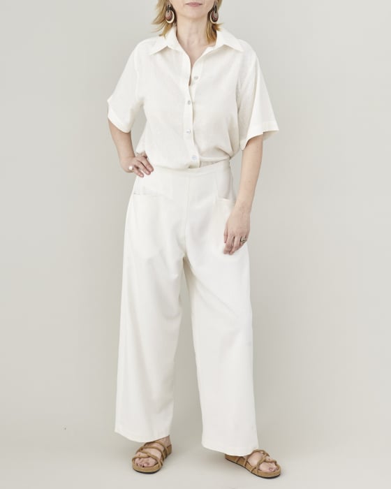 Pantaloni de vară bufanți, conici, cu pliuri și talie înaltă, din țesătură de in [5]